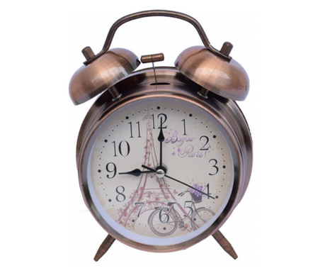 Настолен часовник с аларма Pufo Paris in Love, с осветен циферблат с бутон, метал, 16 cm