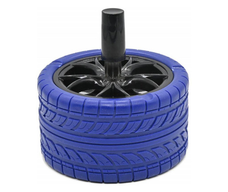 Scrumiera metalica Pufo Angry Wheel, antivant cu buton, 12 cm, albastru