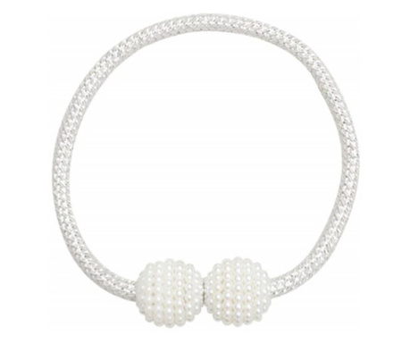 Cordon de strangere Pufo Beads pentru draperie sau perdea cu magnet, alb
