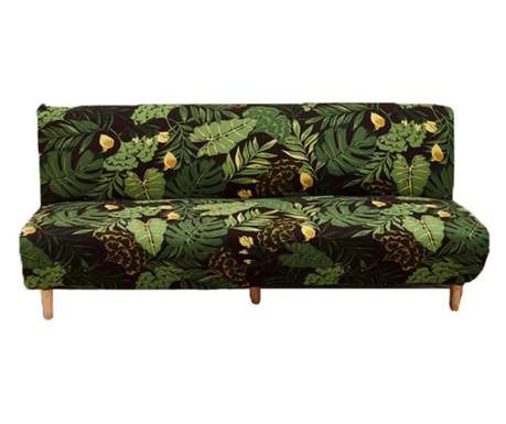 Husa elastica universala pentru canapea si pat, negru cu frunze verzi, jungla, 230x 140 cm