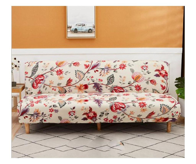 Husa elastica universala pentru canapea si pat, crem cu flori, 230 x 140 cm