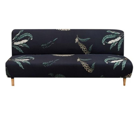 Husa elastica universala pentru canapea si pat, negru frunze verzi 230 x 140 cm