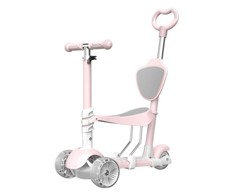Tricicleta/trotineta cu manere antialunecare, roti late din silicon, cu cosulet, lumini pe roti, roz, buz
