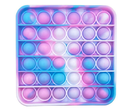 Stresszoldó játék, pop it, szilikon, négyzet alakú, 12,5 cm, többszínű