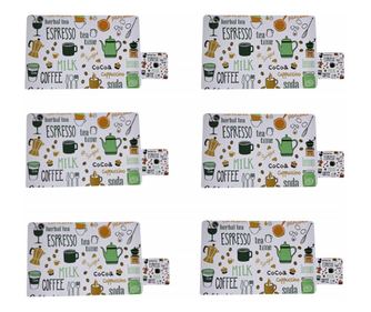 Set suport pahar si farfurie pentru servirea mesei, model Pufo Cold drinks, 6 bucati, verde