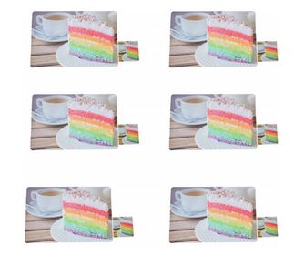 Set suport pahar si farfurie pentru servirea mesei, model Pufo Cake time, 6 bucati