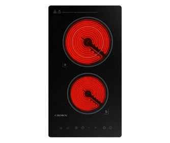 Керамичен плот за вграждане Crown VCP 32D, 3000W, Таймер, Двоен, Тъч скрийн, Черен