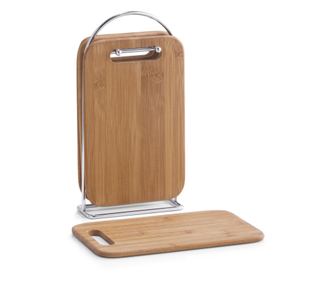 Комплект дъски за рязане от бамбук, 4 броя + метална стойка