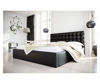 Pat tapitat cu somiera si lada de depozitare LOFT Negru 160x200 cm