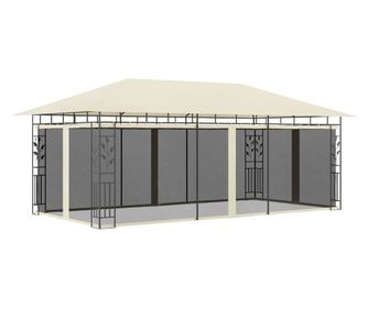 krémszínű pavilon szúnyoghálóval 6 x 3 x 2,73 m