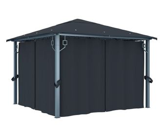 antracitszürke alumíniumpavilon függönnyel 300 x 300 cm