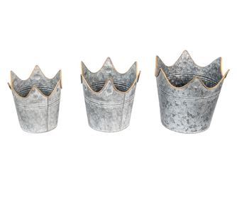Set 3 sivih kovinskih cvetličnih lončkov 24x22, 21x19, 19x17 cm