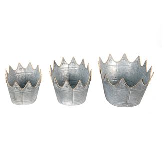 Set 3 sivo rjavih kovinskih cvetličnih lončkov 40x27x19 cm