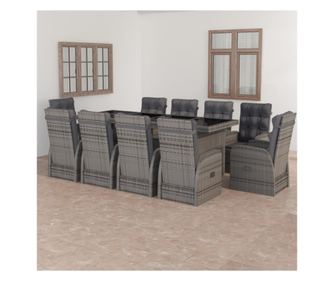 Vanjski set namještaja s jastucima, 11 dijelova, siva, poliratan