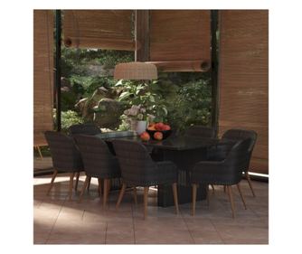 Комплект градински мебели, 9 части, черен, полиратан