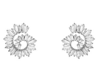 Cercei dama spirala cu cristale zirconiu, placati cu aur alb, 1.8 x 1.7 cm, Argintiu