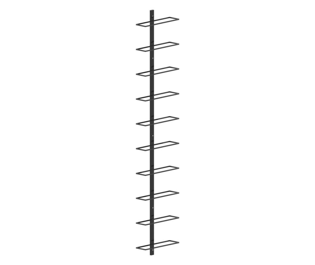 Wall-mounted wine rack for 10 bottles, black metal