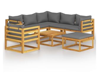 Градински лаундж комплект с възглавници, 8 части, акация масив