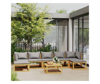 Комплект градински мебели с възглавници, 8 части, масивна акациева дървесина