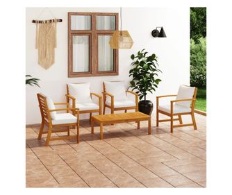 Градински лаундж комплект с възглавници, 5 части, акация масив