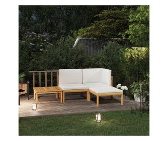 Градински комплект с кремави възглавници, 4 части, акация масив