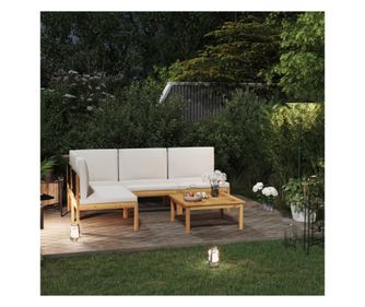 Σετ Επίπλων Κήπου 5 Τεμαχίων Κρεμ με Μαξιλάρια, από Μασίφ Ξύλο Ακακίας