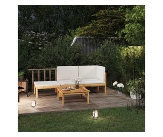 Градински комплект с кремави възглавници, 4 части, акация масив