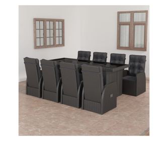 Vanjski set namještaja s jastucima, 9 dijelova, crna boja, poliratan