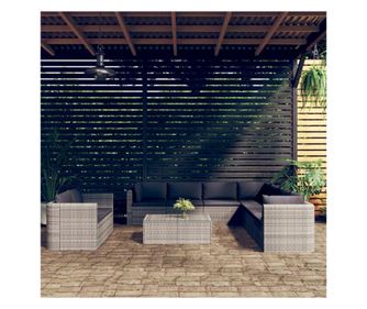 Vrtni namještaj s jastucima, 10 dijelova, siva, poliratan