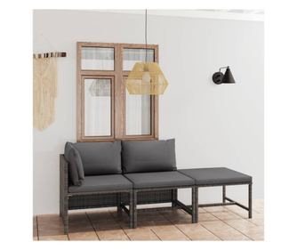 Kertbtor szett prnkkal, 3 rszes, szrke, polirattan