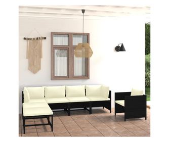 7 rszes fekete polyrattan kerti btor szett, prnkkal