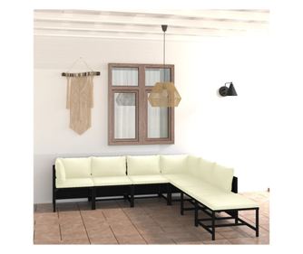 Vrtni namještaj s jastucima, 7 dijelova, crna, poliratan