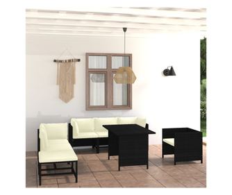 Vrtni namještaj s jastucima, 8 dijelova, crna, poliratan