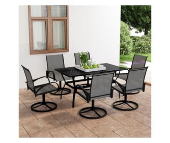 Комплект градински мебели, 7 части, текстилен и стомана