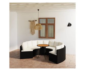 Vrtni namještaj s jastucima, 7 dijelova, crna, poliratan