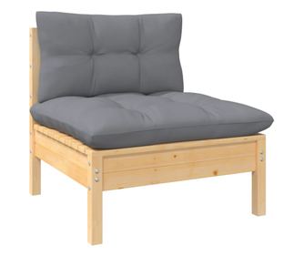 Canapea de mijloc de gradina cu perne gri, lemn masiv de pin