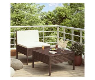 Kerti btor szett prnkkal, 2 rszes, barna, polirattan