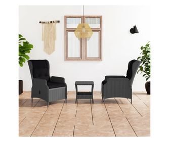 Градински комплект с възглавници 3 части полиратан тъмносив