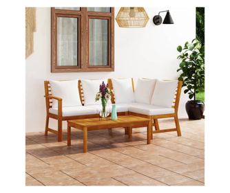 Градински комплект с кремави възглавници, 4 части, акация масив