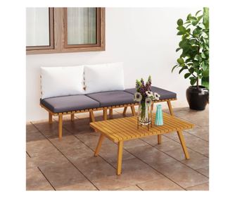 Градински лаундж комплект с възглавници, 4 части, акация масив