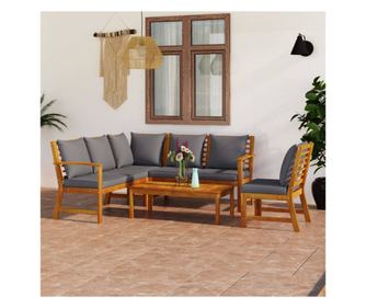 Градински лаундж комплект с възглавници, 5 части, акация масив