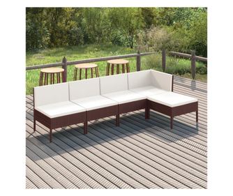 Градински лаундж комплект с възглавници 5 части кафяв полиратан