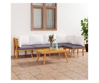 Градински лаундж комплект с възглавници, 5 части, акация масив