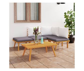 Градински лаундж комплект с възглавници, 5 части, акация масив