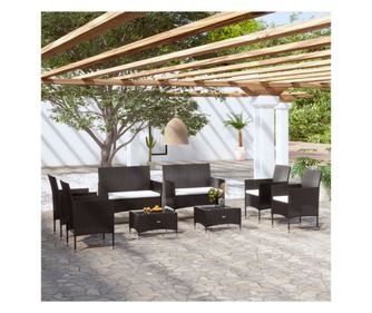 Vrtni namještaj s jastucima, 8 dijelova, crna, poliratan