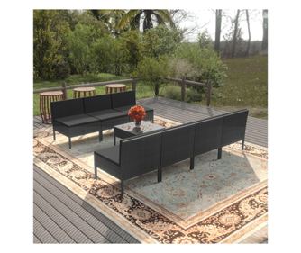 Vrtni namještaj s jastucima, 8 dijelova, crna, poliratan