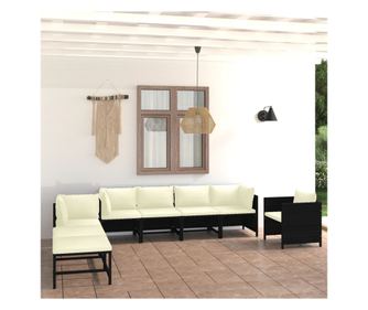 Vrtni namještaj s jastucima, 8 dijelova, crna, poliratan