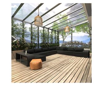 Градински комплект с възглавници, 11 части, черен полиратан