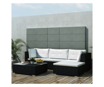 Vrtni set namještaja s jastucima, 5 dijelova, crni, poliratan