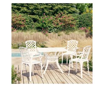 5-dijelni bistro set od lijevanog aluminija bijeli